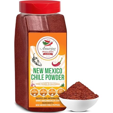 New Mexico Chili Powder 1 LB (16oz) – Natural and Premium. Use For Stews, Soups, Meat Rubs, Salsa, Enchiladas and More. Moderate Heat. By Amazing Chiles & Spices Cover