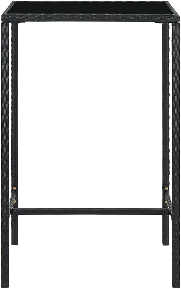 Patio Bar Table,Patio Dining Table,Bistro Table, Coffee Side Table,Balcony Table,Outdoor Patio Furniture,Balcony Table,for Deck,Lawn,Garden,Backyard, Black 27.6"x27.6"x43.3" Poly Rattan and Glass