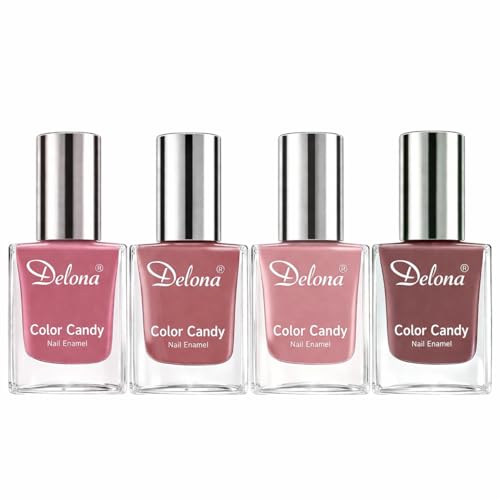 Image of Delona Nail Paint Combo Pack of 4 for Indian Skin Tones I Quick Drying Nail Polish, Glossy Pink Nude Nail Kit I Highly Pigmented & Long Lasting Enamel I Chip Resistance 10ml Each - Gift Set for Women