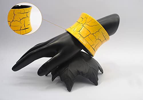 Sunken Sunny - Handmade Concave Shaped Wooden Bangle Hand Painted In Empire Yellow & Processed To Crackle Finish Revealing Black Base Color In A Pure Cotton Designer Gift Bag For Girls & Women #TOP1