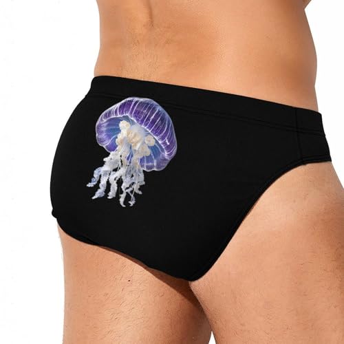 Cute Jellyfish Printed Swim Briefs for Men Sexy Bikini Swimwear Elastic Beach Trunks Bathing Suit4