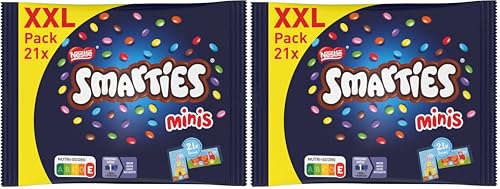 Nestlé SMARTIES Mini XXL Beutel, bunte Schokolinsen, ideal zum Teilen und Snacken mit Familie und Freunden, Farben aus der Natur, 2er Pack (1 x 302,4g)