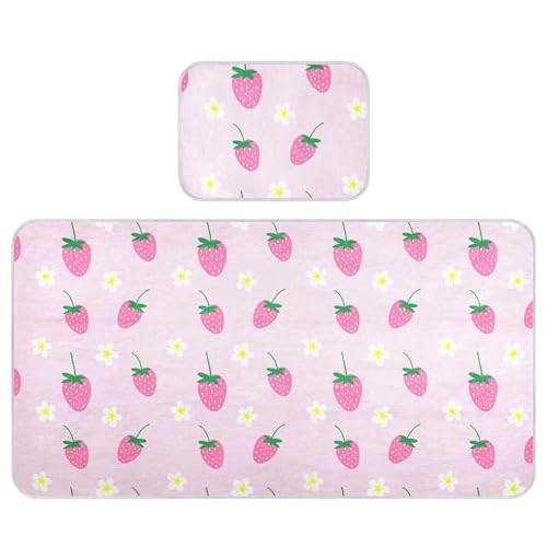 Takiito Strawberries Baby Cooling Mattress Pad, Soft & Breathable Cooling Mat Keep Baby Cool in Summer 28x52 in, Nursery Essential
