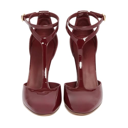 Slingback Heels for Women Closed Round Toe T-Strap Ankle Buckle Stiletto Pumps Dress Party Wedding Sandals4