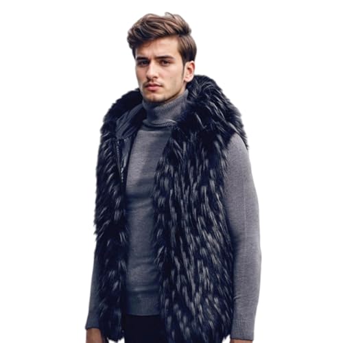 AMTFBY Men's Warm Faux Fur Hooded Waistcoat Short Vest Jacket Coat Sleeveless Outwear4