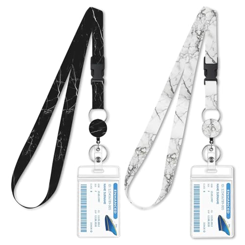 2-Pack Waterproof Retractable Lanyards for Cruise Ship Cards, Marble Print ID Card Holder with Detachable Buckle for Royal Caribbean, Carnival, Disney, NCL Cruise Essentials 2026