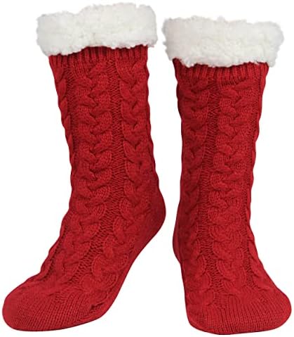 Slipper Socks for Women with Gripper - Winter Non Slip Thick Fuzzy Socks - Warm Cozy Christmas Gift