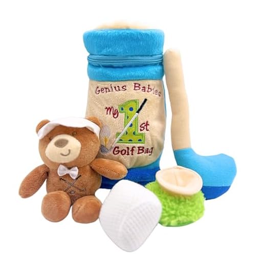 Genius Baby - 9" The Original Baby Golf Bag with Teddy Bear, Blue Bag Embroidered with 'My 1st Golf Bag', Lightweight, Perfect Size Golf Toy for Small Hands, Unique for Golf Baby