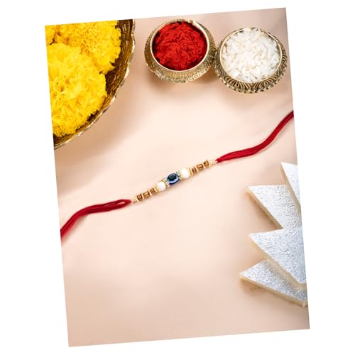Image of Peora Evil Eye & Crystals Studded Rakhi for Brother Bhaiya | Red Thread | Raksha Bandhan Hamper with Roli Chawal Greeting Card