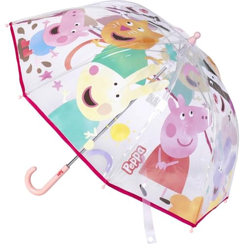 Paraguas de Burbuja de Peppa Pigg - Estampado con los personajes de la Serie - Apertura Manual - 100% POE con Estructura de Fibra de Vidrio