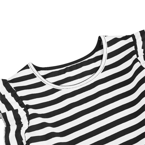 Girls Casual Vintage Ruffle Short Sleeve Striped Patchwork Dresses with Belt Party Holiday Evening Dress for Kids3