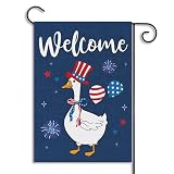 Patriotic Funny Goose Garden Flag 4th of July Independence Day Burlap Yard Flags Vertical Double Sided Print House Flag Memorial Day, Veteran's Day Decor for Outdoor Courtyard Lawn 12.6 X 18.1 in