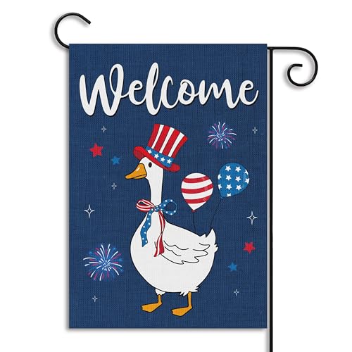Patriotic Funny Goose Garden Flag 4th of July Independence Day Burlap Yard Flags Vertical Double Sided Print House Flag Memorial Day Veterans Day Decor for Outdoor Courtyard Lawn 12.6 X 18.1 in