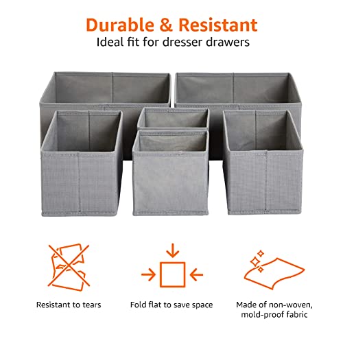Amazon Basics Collapsible Clothes Drawer Organisers / Dividers for Wardrobe Bedroom or Kitchen, Set of 6, Grey