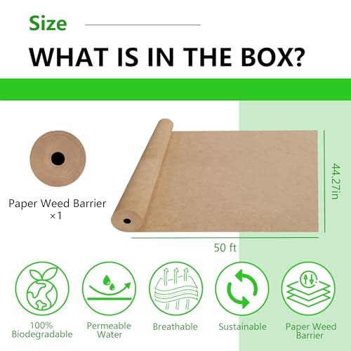 Image of Biodegradable Weed Barrier, 4 x 50 Ft Heavy Duty Garden Paper Biodegradable Landscape Fabric Paper Garden Mulch Rolls Weed Barrier for Weeds, Paper Mulch Rolls Garden Paper for Outdoor Garden Lawn