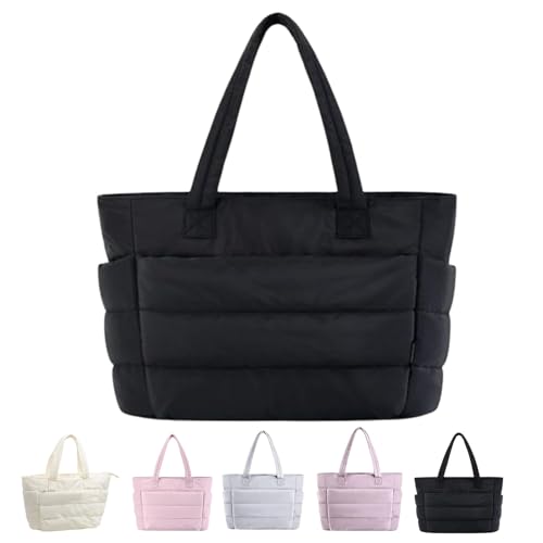 Bolso de Viaje Acolchado, Bolso de Mano Acolchado para Mujer, tamaño Grande, Ligero, con Compartimentos (Black)