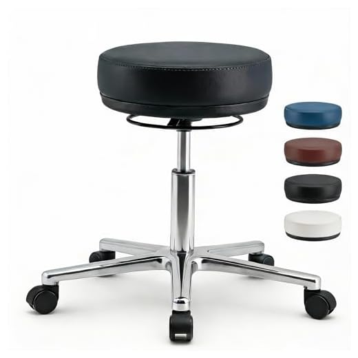 VERSEE Profi Arbeitshocker Liber - Echt-Leder - schwarz - mit praktischer Ringauslösung + hochwertige Verarbeitung + Dicke Polsterung + Metall-Gestell + 150 kg belastbar