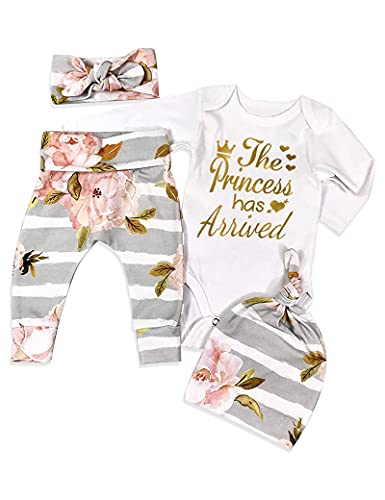 Image of KANGKANG Newborn Baby Girl Clothes Hi I'm New Here Newborn Outfit Infant Romper Floral Pants Cute Baby Girl Outfits 4PC Set