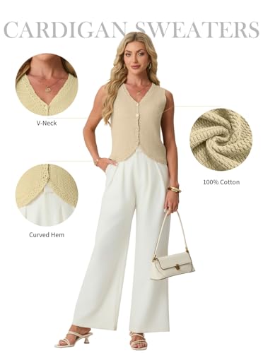 GRECERELLE Women's Summer Sleeveless V Neck Sweater Vest Knit Tank Top — view 3