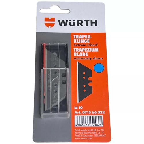 Würth 10x Trapezklinge schwarz Ersatzklingen extrem scharf für Trapezmesser Cuttermesser Teppichmesser 071566022