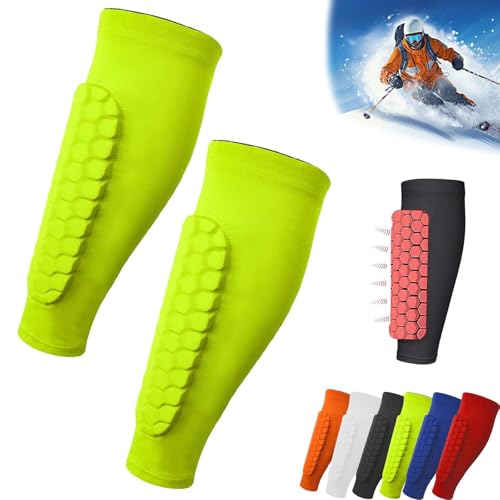 Espinilleras Shin Defender, espinilleras para defensas Manga de compresión con diseño de Panal para una absorción Superior de los Impactos, para fútbol, fútbol Americano y Boxeo (Verde,L)