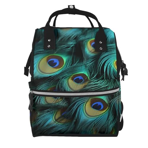 Sac à dos décontracté à langer grand format imprimé plumes de paon