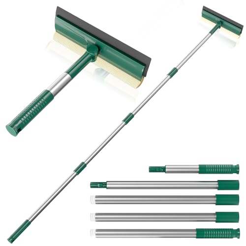 Squeegee for Window Cleaning, Window Squeegee for Home with 60' Long Handle, 2 in 1 Window Cleaner Sponge and Dual Side Blade Rubber, Window Cleaner Tool with Long Handle for Glass, Shower, Windshield