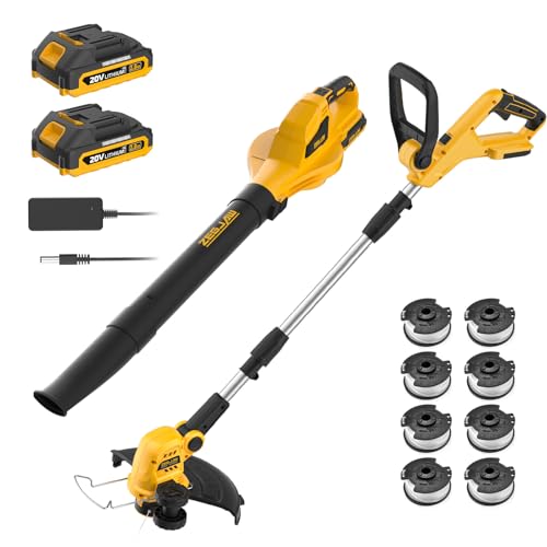 ZEGJAW 2-in-1 Leaf Blower + 12-Inch 20v Cordless String Trimmer Combo Kit, 8 Pcs Replacement Spools,...