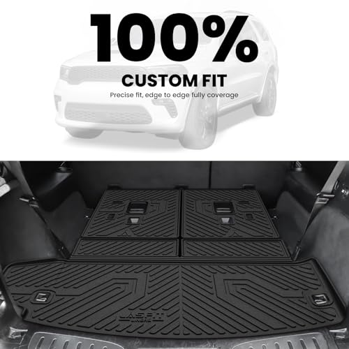 Image of LASFIT Cargo Mat for Dodge Durango 6 /7-Seat Models 2011-2026 | Not Fit 5-Seat Models, All Weather TPE Custom Fit Cargo Trunk Mat & Backrest Seat Protector, Black