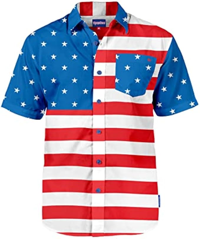 Tipsy Elves Patriotic Shirts for Men - USA Short Sleeve Button Up American Flag Shirts for Men for 4th of July