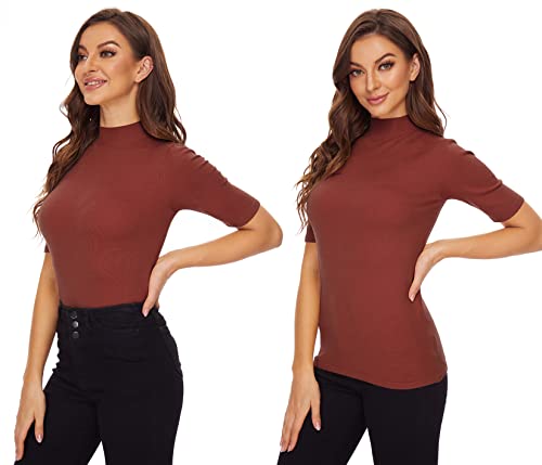 Image of Anbenser Women's Short Sleeve Mock Pullover Sweater Knit Jersey Top Slim Fit
