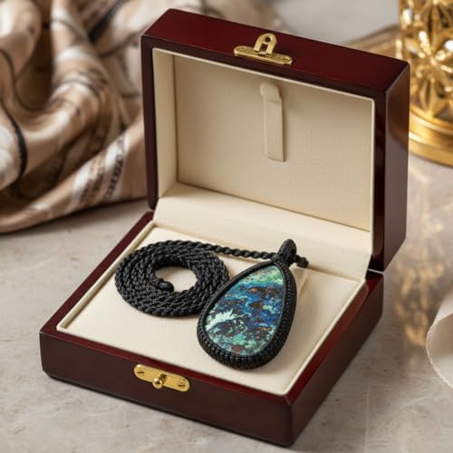 Collier en chrysocolle naturelle poire LKBEADS avec cordon cuir