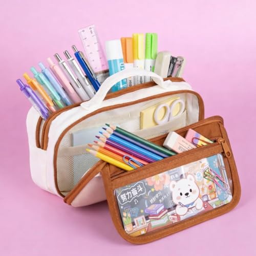 Image of Kawaii Stationery Combo Set for Girls | Kawaii Pencil Case Pouch with Zipper & Push Pull Eraser with Refills Back to School Supplies Gift for Kids (Capybara Bear Pouch + Coffee Eraser)