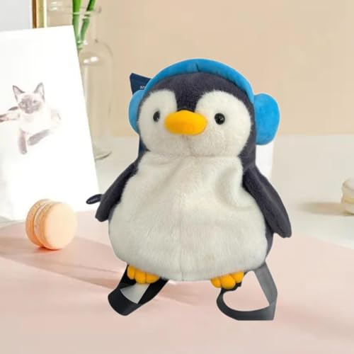 Sac à dos pingouin en peluche avec casque intégré pour femme