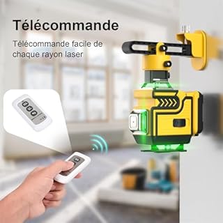 Niveau Laser avec Trepied - ansigtny Niveaux Laser Chantier 4 x 360° Autonivelant, 4D 16 Lignes Vert Laser Rotatif Professionnel Laser Level en Croix avec 1.6 M Trépied, Batterie 5400mAh, Télécommande