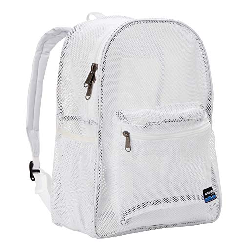 K-Cliffs Heavy Duty Mesh Backpack Classic Student Bookbag Durable See Through Netting Gym Bag Pack | Padded Straps (White) #TOP1