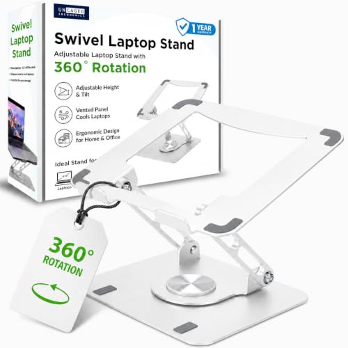 Image of Uncaged Ergonomics Swivel Laptop Stand for Desk, Adjustable Computer iPad Stand for Desk w / 360 Rotation, Portable Laptop Holder for Home Office Ergonomic Supplies (Pearl White)