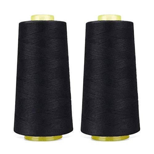 Kshiti 6000 m + 6000 m Strong and Durable Cotton Polyester Sewing Thread Spool for Sewing, Stitching, Overlock, Surger, Murrow (2 Pcs Black)