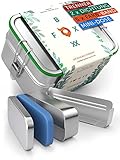 FOXBOXX Edelstahl Brotdose Premium | Multi 1550ml DOPPELDECKER | 2 Ebenen + 1 Trenner + 150ml MiniBox & 2 x Deckel + 5 DEKO-Farbringe | Smart Clips + 2 x Dichtung | Brotzeitdose dicht
