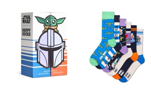 Happy Socks STAR WARS 6-Pack Mandalorian Gift Set Baumwolle Socken Damen Herren Blau 36-40