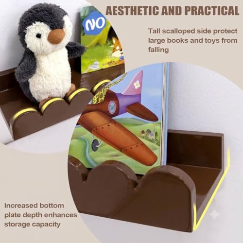 Image of Scalloped Shelves for Nursery - Wall Book Shelves for Bedroom Kids, Nursery Bookshelf for Wall Set of 4, Floating Book Shelves Solid Wood,18 Inch (Brown)