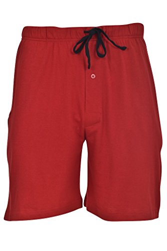 Hanes Men's 2 Pack Jersey Cotton Knit Tagless Sleep & Lounge Drawstring Shorts, Red/Black, Medium2