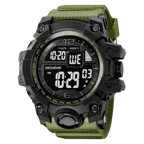 LDZDGD Reloj Deportivo Digital para Hombre, Doble Zona Horaria, Temporizador, Alarma, Cronómetro, Luz de Fondo EL, Día y Fecha, Sumergible 50M, Reloj Táctico(Black 1)