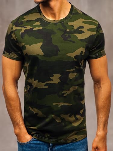 Men's Camouflage T-Shirt Sports Fitness Short Sleeve Military Camo Crewneck Vintage Shirt3