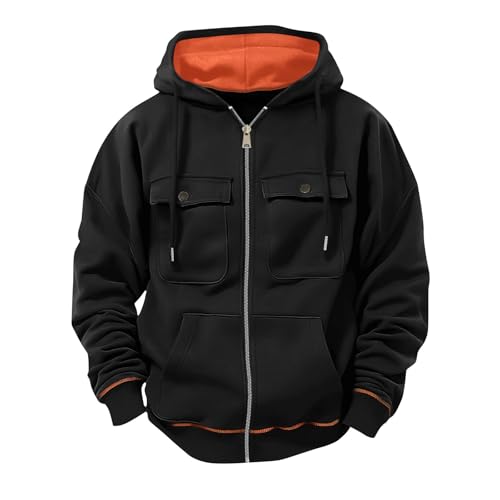 Tactical Hoodies for Men Color Block 1/4 Zip Up Vintage Pullover Hoodie Casual Fashion Sweatshirt with Mulit Pockets