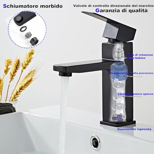 XWIHTR miscelatore bagno caldo e freddo in acciaio inox con cursore silenzioso in ceramica, monocomando, miscelatore a risparmio d'acqua per lavello per bagni, lavabi, piccole cucine, etc. (nero-h)
