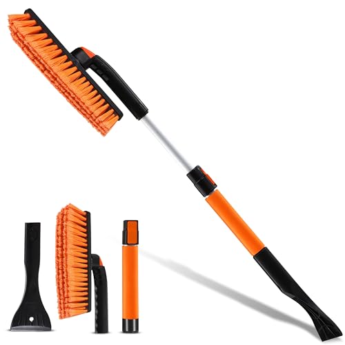 Home 37” Extendable Snow Brush and Ice Scraper for Car, Truck and SUVs Windshield with Ergonomic Foam Grip, Pivoting Brush Head