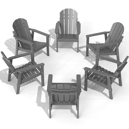 FOLAWO Adirondack Chair Set of 6, All Weather HDPE Fire