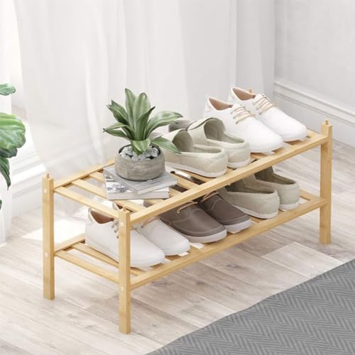Étagère à chaussures empilable en bambou au design épuré et durable
