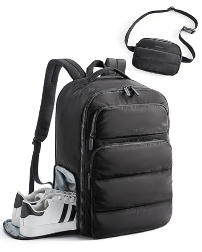 BAGSMART 35L Travel Backpack Women, 17.3 Inch Carry On Backpack Flight Approved, Personal Item Backpack Travel Bag, Water Resistant Casual Daypack, Black